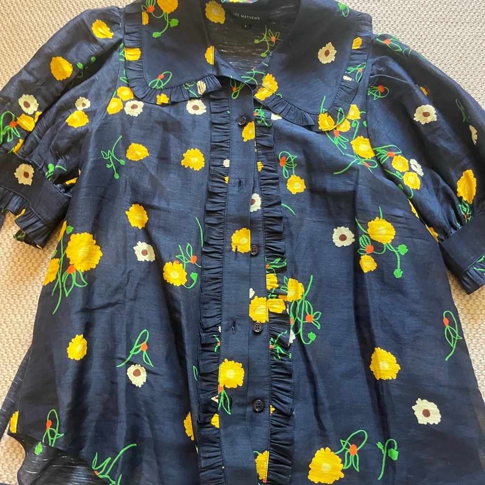 Lee Matthews Floral Blouse - Navy and Yellow size 2 (medium)